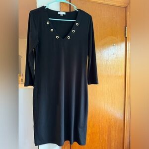 Calvin Klein size 6 black dress short sleeve gold detailing